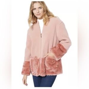 Koolaburra by UGG Hooded Jacket in Ice Rose Pink Faux Fur Trim Sz Large